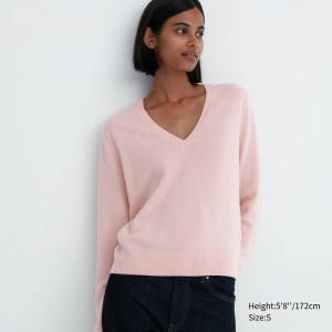 UNIQLO 100pct Cashmere V Neck Jumper Pembe | 741-OWNRQE