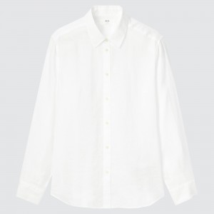 UNIQLO 100pct Premium Linen Long Sleeved Shirt Beyaz | 364-YTUBDR