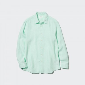 UNIQLO 100pct Premium Linen Regular FiT-Shirt Regular Collar Açık Yeşil | 260-JKOREN