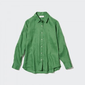 UNIQLO 100pct Premium Linen Shirt Yeşil | 095-HYUILN