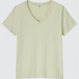 UNIQLO 100pct Supima Cotton V Neck T-Shirt Açık Yeşil | 802-BHZVKY