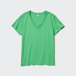 UNIQLO 100pct Supima Cotton V Neck T-Shirt Yeşil | 671-KOBJCL