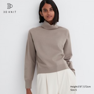 UNIQLO 3d Knit Seamless Soufflé Yarn Turtleneck Jumper Bej Rengi | 873-VHYZIC