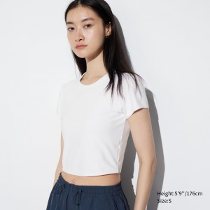 UNIQLO Airism Ultra Soft Cropped T-Shirt Beyaz | 324-FHVACX