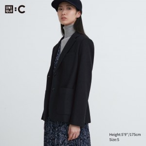 UNIQLO Brushed Jersey Blazer Jacket Siyah | 279-BLOGWV