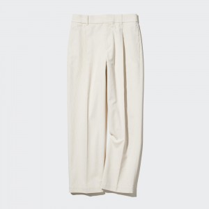 UNIQLO Corduroy Pleated Wide Leg Trousers Long Beyaz | 985-GKJAMV