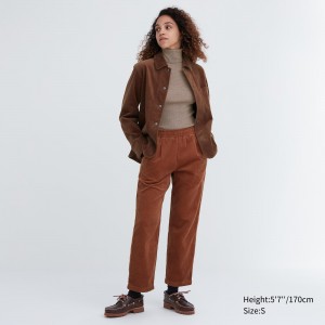 UNIQLO Corduroy Relaxed Fit Ankle Length Trousers Kahverengi | 650-HQFRKI