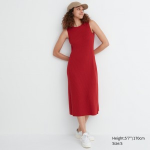 UNIQLO Cotton Blend Knit Sleeveless Dress Kırmızı | 892-ERIKUA