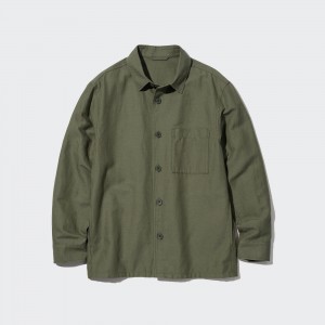 UNIQLO Cotton Linen Overshirt Zeytin Yeşili | 641-XNFECD