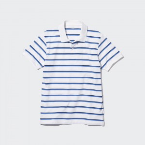 UNIQLO Dry Piqué Striped Polo Shirt Beyaz | 790-SHNVGZ