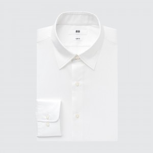 UNIQLO Easy Care Broadcloth Stretch Slim FiT-Shirt Regular Collar Beyaz | 157-GCQPHA