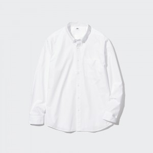 UNIQLO Extra Fine Cotton Broadcloth Long Sleeve Shirt Beyaz | 746-YWZXKR