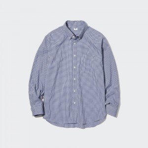 UNIQLO Extra Fine Cotton Broadcloth Long Sleeve Shirt Mavi | 937-SBQAUW