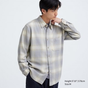 UNIQLO Flannel Checked Shirt Gray | 349-YMSAZD