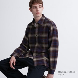 UNIQLO Flannel Regular Fit Checked Shirt Regular Collar Wine | 389-GEBHKA