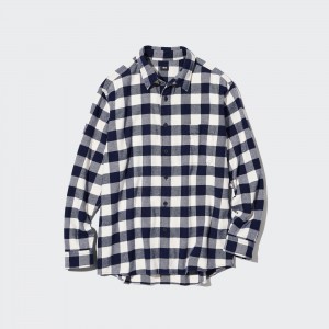 UNIQLO Flannel Regular Fit Checked Shirt Regular Collar Beyaz | 932-DEZPCW