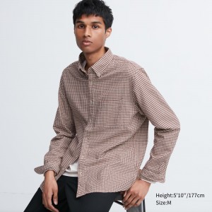 UNIQLO Flannel Regular Fit Checked Shirt Button Down Collar Kırmızı | 158-WAQYZJ