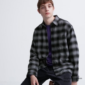 UNIQLO Flannel Regular Fit Checked Shirt Regular Collar Gray | 245-BJPZAH