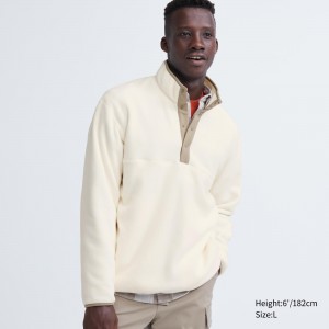 UNIQLO Fleece Button Up Pullover Beyaz | 932-MPLIJF