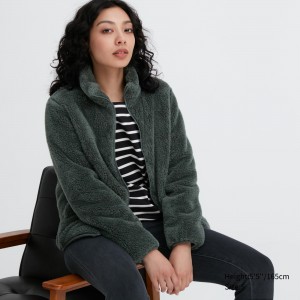 UNIQLO Fluffy Fleece Zipped Jacket Koyu Yeşil | 914-ZTGNDH