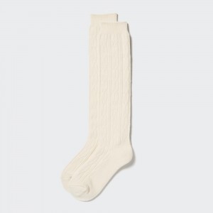 UNIQLO Heattech Cable Knit High Thermal Socks Beyaz | 094-EINAUL