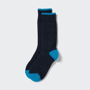 UNIQLO Heattech Cable Knit Thermal Socks Lacivert | 361-SCNWOM