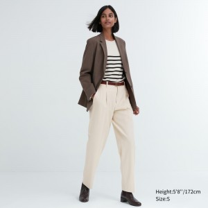 UNIQLO Heattech Pleated Trousers Long Natural | 437-SJRFTU