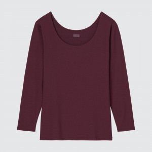 UNIQLO Heattech Scoop Neck Long Sleeved Thermal Top Wine | 752-QIYXAN