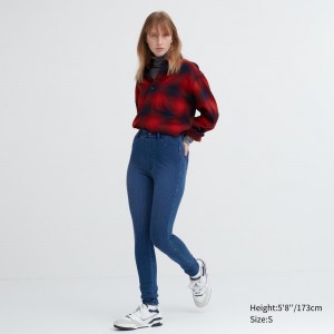 UNIQLO Heattech Ultra Stretch Denim High Rise Leggings Trousers Long Mavi | 637-ECNFPX