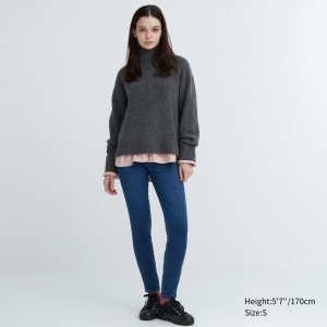 UNIQLO Heattech Ultra Stretch Denim High Rise Leggings Trousers Mavi | 403-TMNHIL