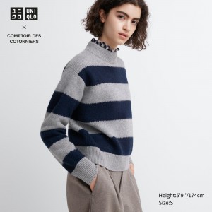 UNIQLO Lambswool Striped Jumper Gray | 426-APHEZM