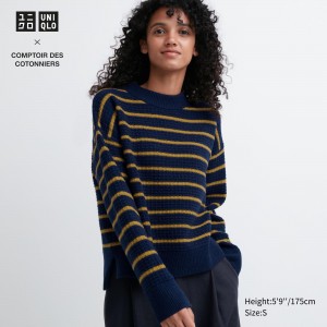 UNIQLO Lambswool Striped Jumper Lacivert | 319-GLNHMF