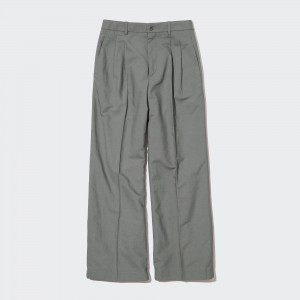 UNIQLO Linen Blend Pleated Wide Leg Trousers Zeytin Yeşili | 280-JFSXCQ