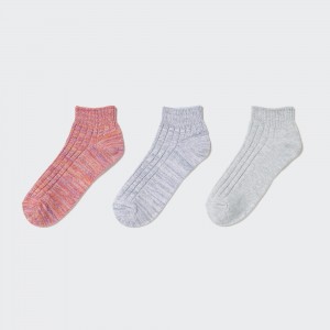 UNIQLO Mixed Yarn Ribbed Short Socks Three Pairs Pembe | 432-STWNLQ