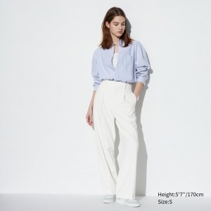 UNIQLO Pleated Wide Leg Trousers Beyaz | 591-LNFVYW