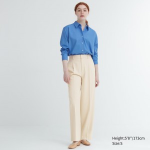 UNIQLO Pleated Wide Leg Trousers Long Natural | 891-LFZDXG