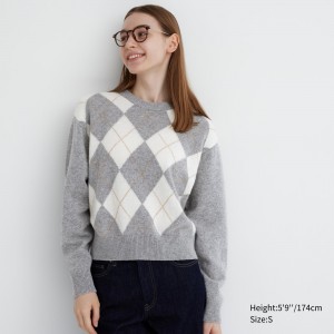 UNIQLO Premium Lambswool Argyle Crew Neck Jumper Açık | 031-HFGAZY