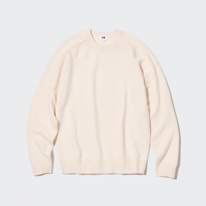 UNIQLO Premium Lambswool Crew Neck Jumper Beyaz | 768-KZDCPG