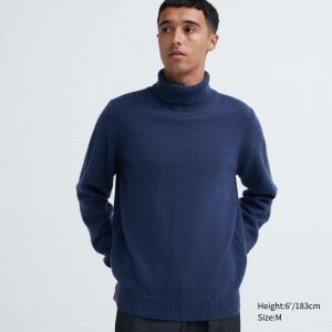 UNIQLO Premium Lambswool Turtleneck Jumper Mavi | 319-BDXEMY