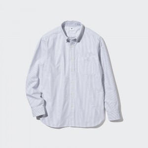 UNIQLO Regular Fit Striped Oxford Shirt Gray | 269-MENGHD