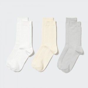 UNIQLO Ribbed Socks Three Pairs Beyaz | 426-MJLWZQ