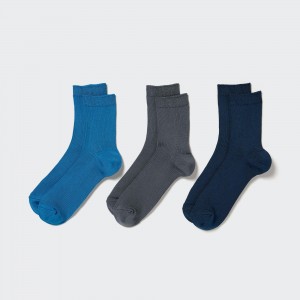 UNIQLO Ribbed Socks Three Pairs Mavi | 864-KOWMES