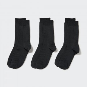 UNIQLO Ribbed Socks Three Pairs Siyah | 653-ABNYZX