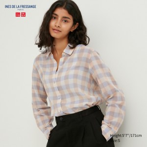 UNIQLO Sheer Cotton Checked Shirt Bej Rengi | 189-UTKAJM