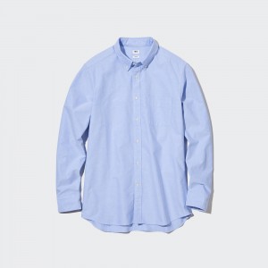 UNIQLO Slim Fit Oxford Shirt Button Down Collar Mavi | 587-VCPFNK