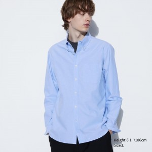 UNIQLO Slim Fit Oxford Shirt Mavi | 834-JWCALI