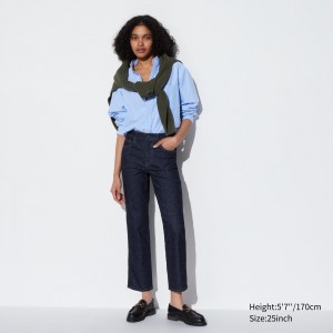 UNIQLO Slim Fit Straight Leg Ankle Length Jeans Lacivert | 946-JKFACP