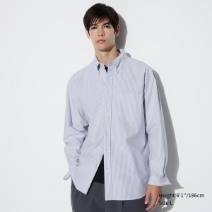 UNIQLO Slim Fit Striped Oxford Shirt Gray | 578-DJLWTF