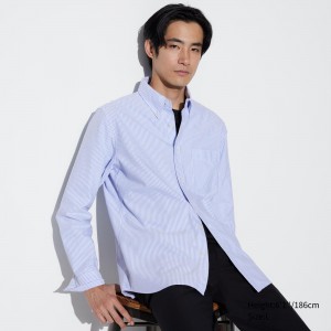 UNIQLO Slim Fit Striped Oxford Shirt Regular Collar Mavi | 387-TUPKVE