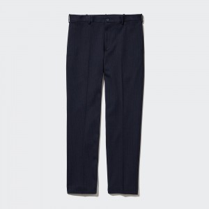 UNIQLO Smart Striped Ankle Length Trousers Long Lacivert | 480-DWGFVE